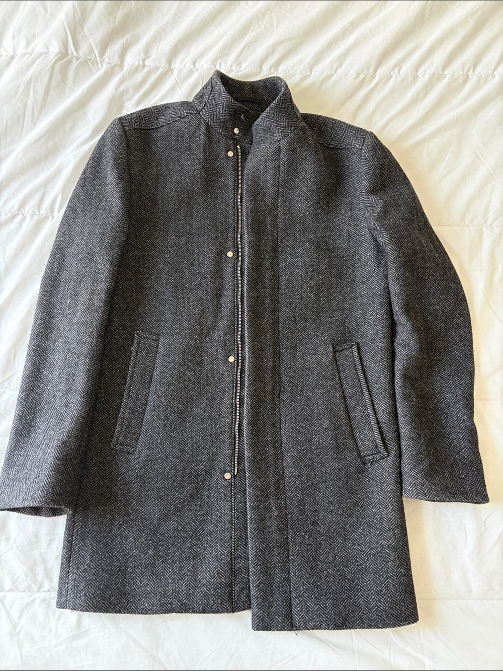 H&M Charcoal Herringbone Pea Coat